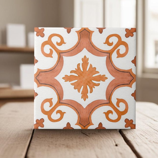 Swirly handpainted orange mediterranean style tile (Creator Uploaded)
