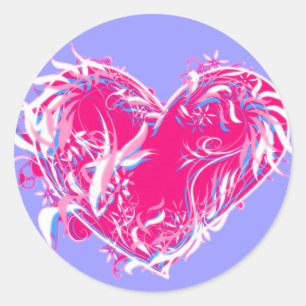 Swirly Heart in Pinks and Purples Classic Round Sticker