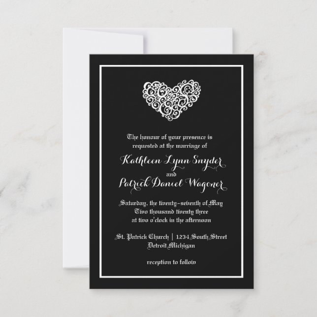Swirly Heart Wedding - 3x5 Wedding Invitation (Front)