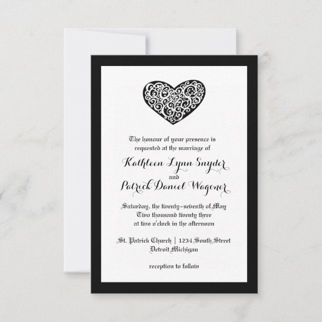 Swirly Heart Wedding - 3x5 Wedding Invitation (Front)