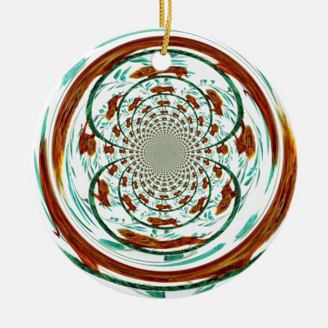Swirly Lions Wildlife Pattern Ceramic Tree Decoration (Front)