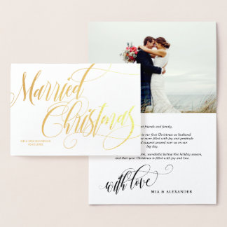 Swirly Married Christmas Wedding Photo Thank You Foil Card