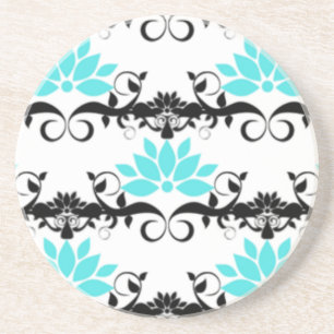 swirly modern aqua white black damask pattern coaster