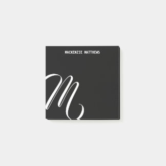 Swirly Monogram Black Custom Name Post-it Notes