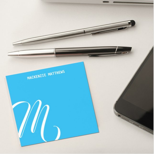 Swirly Monogram Colourful Blue Custom Name Post-it Notes (Creator Uploaded)