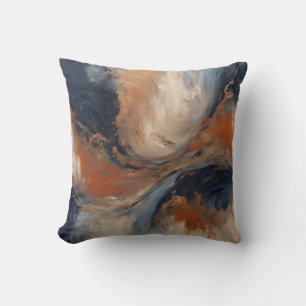 Swirly Navy Blue Orange Light Blue Marble Cushion