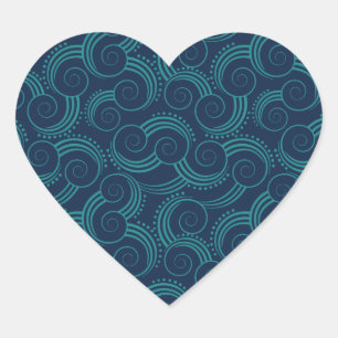 Swirly Ocean Waves Heart Sticker
