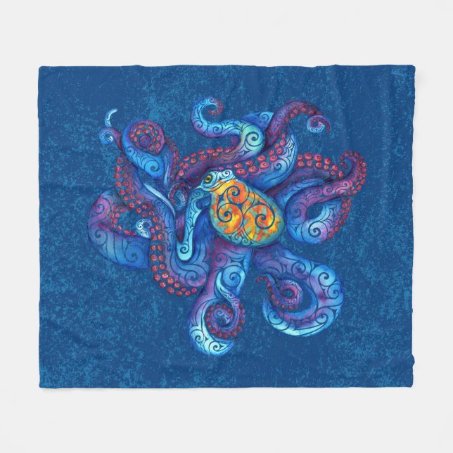 Swirly Octopus  Fleece Blanket (Front (Horizontal))