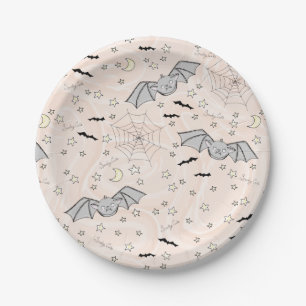 Swirly Orange Batty, Stars & Moons Spooky Cute Paper Plate