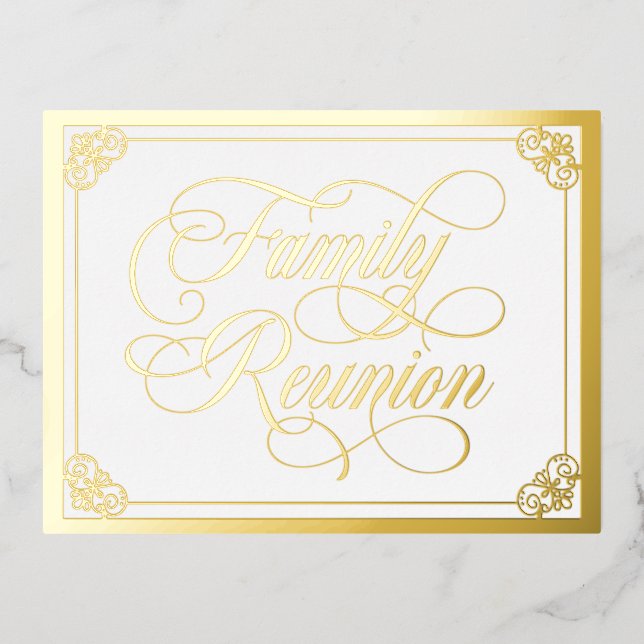 Swirly Ornate Family Reunion Gold Foil Invitation Postcard (Front)
