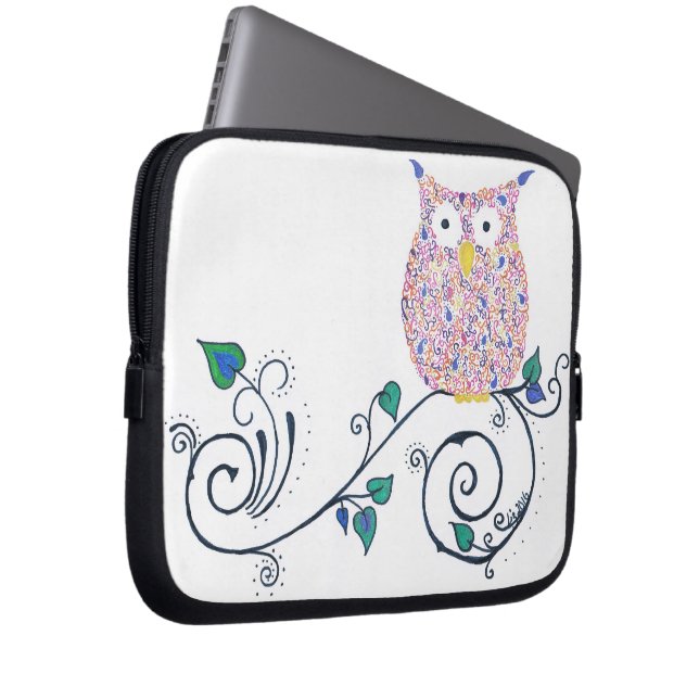 Swirly Owl laptop or tablet sleeve (Front Right)