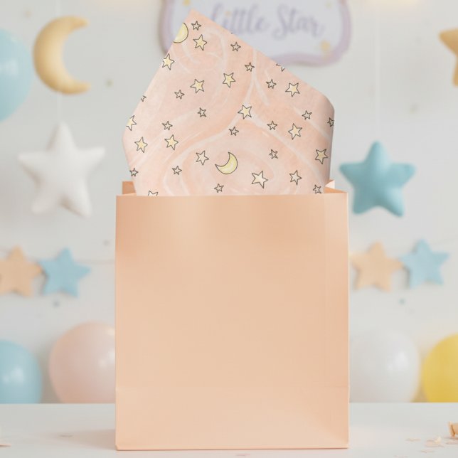Swirly Pastel Orange Stars & Moons Tissue Paper (Cute Stars and Moons Pattern Pastel Orange Gender Neutral Baby Shower Tissue Paper for Mother to Be.)