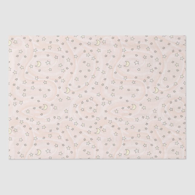 Swirly Pastel Orange Stars & Moons Tissue Paper (Front)