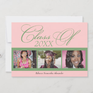 Swirly Pink/Green 3 Photo Graduation Announcement
