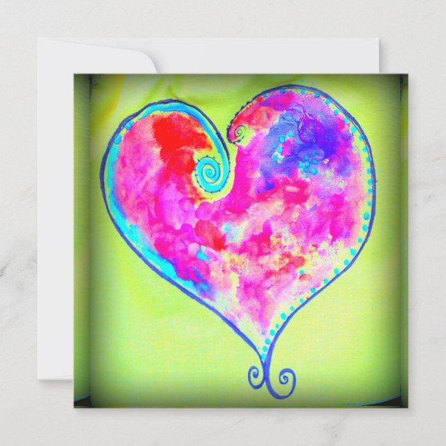 swirly pink heart green invitation (Front)