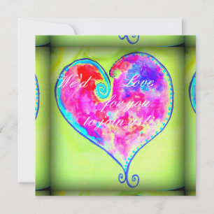 swirly pink heart green invitation