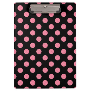 Swirly pink polka dots on black background clipboard