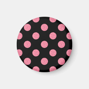 Swirly pink polka dots on black background magnet