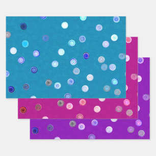 Swirly Polka Dot Gift Wrap - Blue, Pink, Purple
