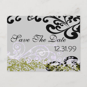Swirly Purple & Green Save The Date Announcement Postcard