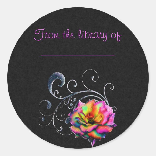 Swirly Rainbow Rose Classic Round Sticker (Front)