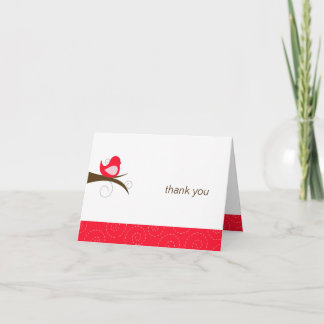 Swirly Red Bird Note Card Thank You Note Folded