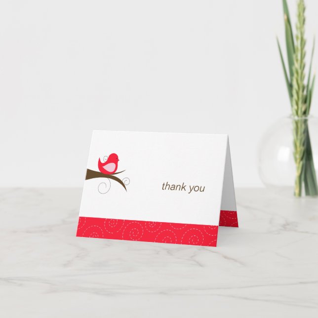 Swirly Red Bird Note Card Thank You Note Folded (Front)