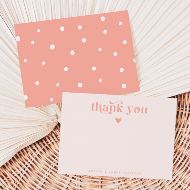 Swirly Retro Thank You Heart Blush Pink Card (Creator Uploaded)