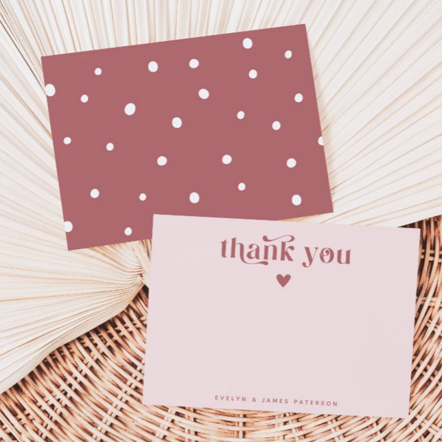 Swirly Retro Thank You Heart Dusty Rose Card (Creator Uploaded)