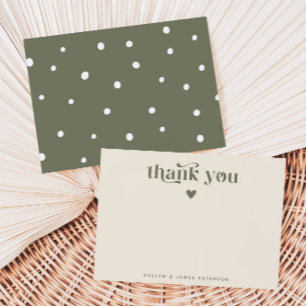 Swirly Retro Thank You Heart Sage Green Card