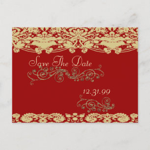 Swirly Save The Date Vintage Floral Damask Announcement Postcard