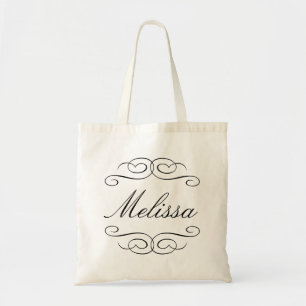 Swirly script bridesmaid personalised gift tote bag
