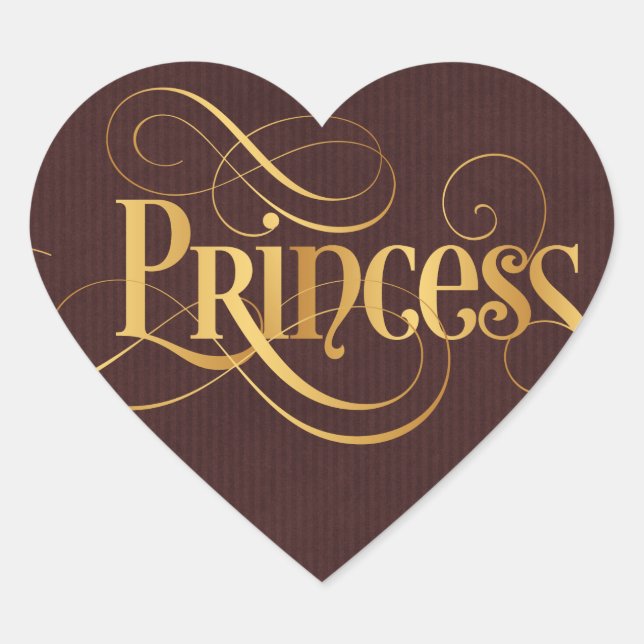 Swirly Script Calligraphy Princess Gold Burgundy Heart Sticker (Front)