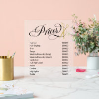 Swirly Script Gold Scissors Hair Salon Price List