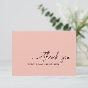 Swirly Script Romantic Pink Wedding Thank You Card