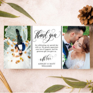 Swirly Script Two Wedding Photos Thank You Card