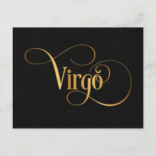 Swirly Script Zodiac Sign Virgo Gold on Black Invitation