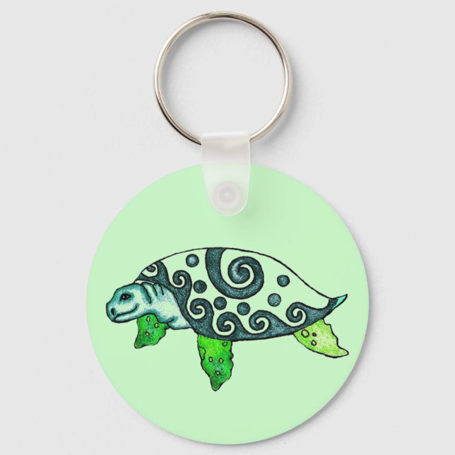 Swirly Sea Turtles Key Ring (Front)