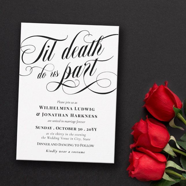 Swirly Til Death Do Us Part Elegant Goth Wedding Invitation (Creator Uploaded)