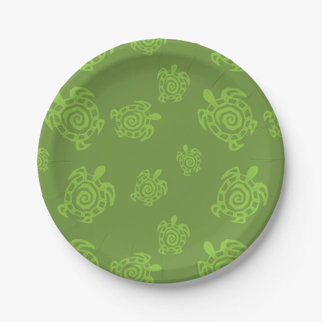 Swirly Turtle Green Pattern Paper Plate (Front)