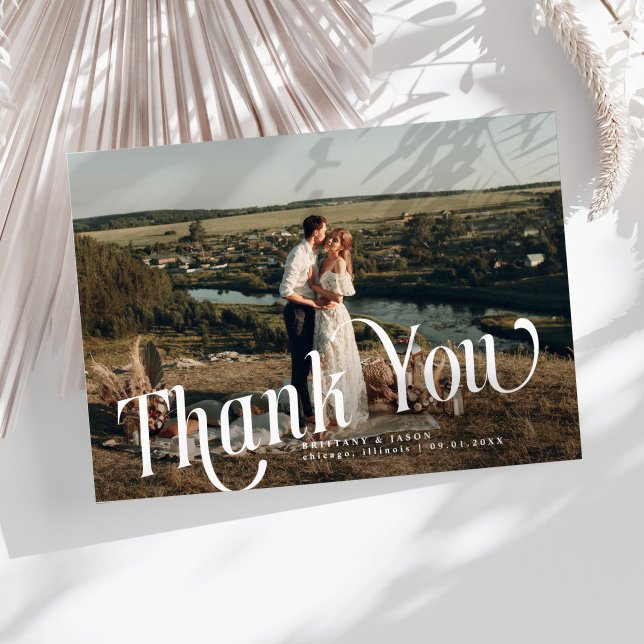 Swirly Typography Wedding Photo Thank You Card (Creator Uploaded)