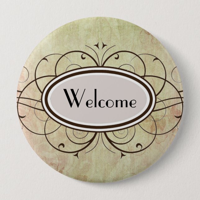 Swirly Welcome 10 Cm Round Badge (Front)