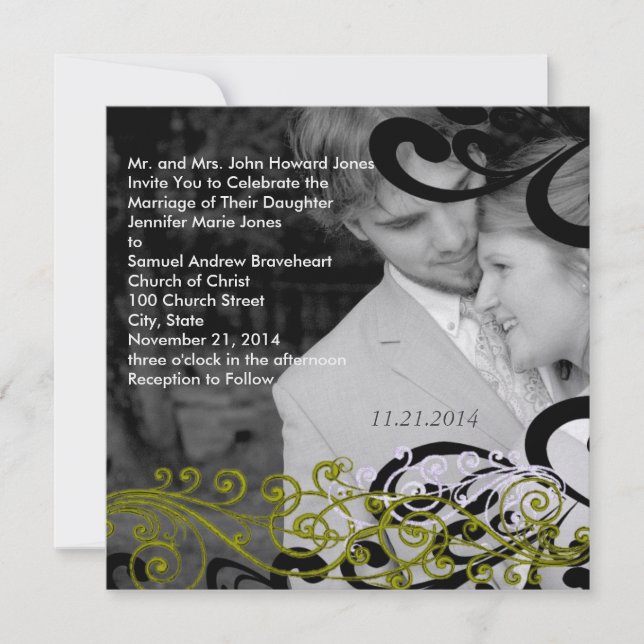 Swirly Your Photo Wedding Invitation (Front)