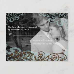 Swirly Your Photo Wedding Reponse Card Blue Brown