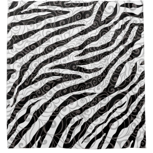 Swirly Zebra Design Shower Curtain (Front)
