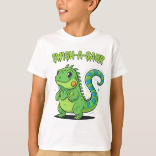 Swish-A-Saur Cute Iguana Dinosaur with Striped Swi T-Shirt