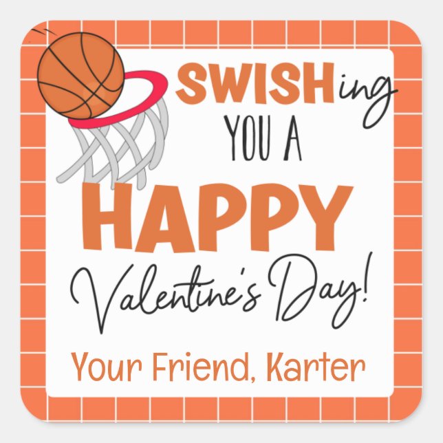 Swishing you a Happy Valentine's Day Square Sticker (Front)