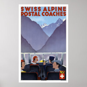 Swiss Alpine Postal Coaches - Vintage Travel Poster