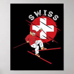 Swiss Alpine Skiing Schweiz Roots Switzerland Flag Poster