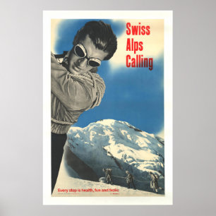Swiss Alps Calling, Vintage Ski Poster